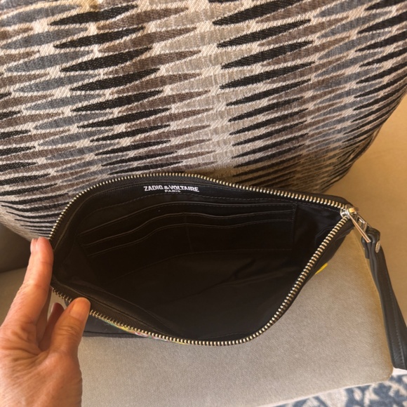 Zadig & Voltaire Black Cloth Clutch Bag with Multi patches & Top Zip Closure - Picture 8 of 8